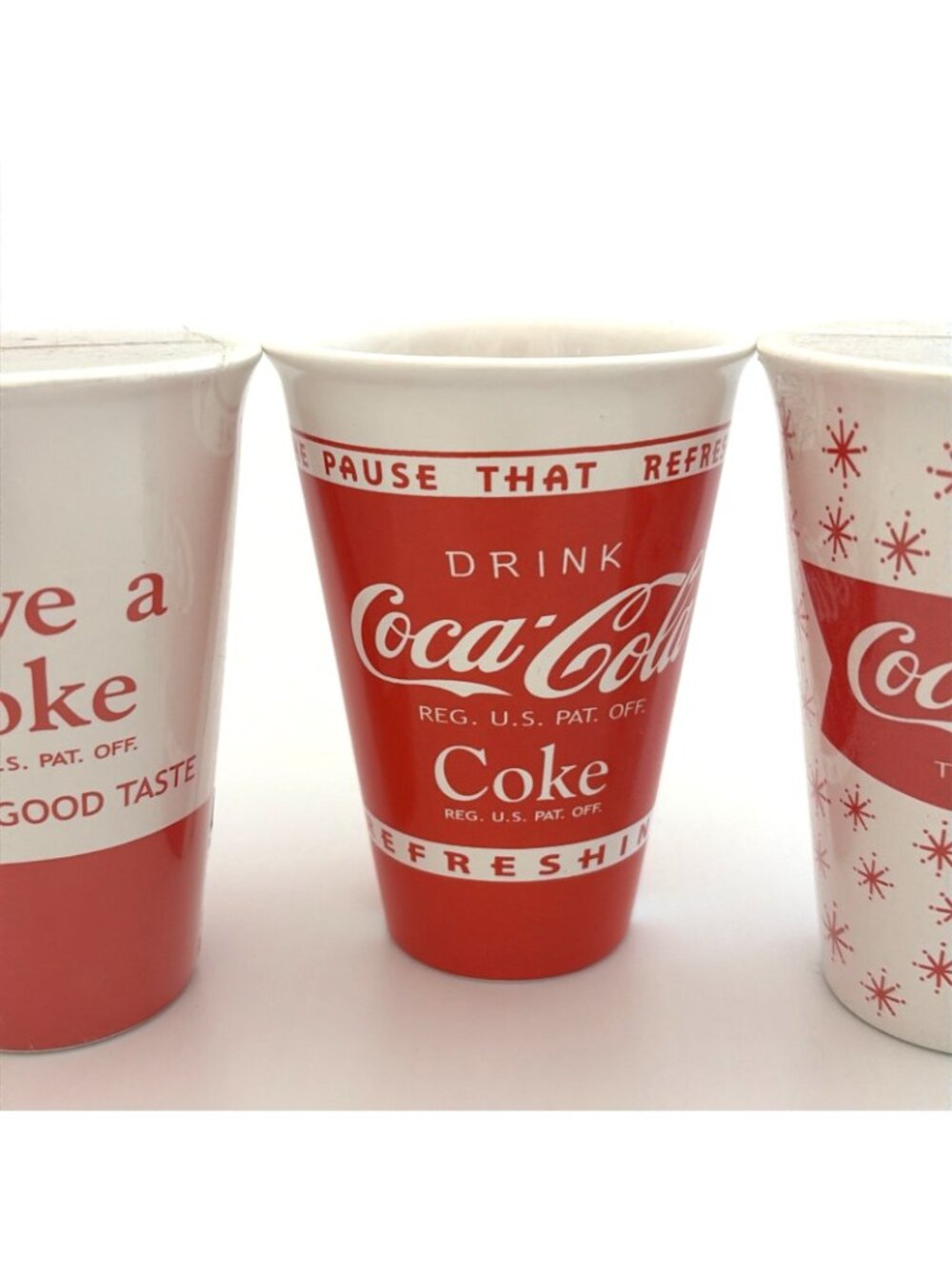Vintage Coca-Cola Ceramic Candle Cups Lot of 3 Different Designs 4" Tall - Picture 3 of 10